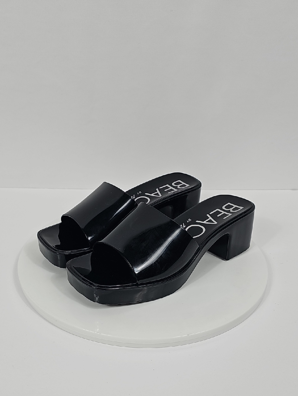 NIB Beach By Matisse Wade Platform Slide Sandals Block Heel Square Toe Black 7 - Picture 10 of 15
